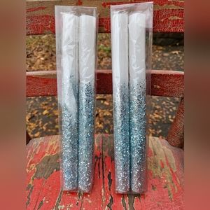 Blue/Silver Ombre Glitter Candles, NEW, set of 4 (2 pkgs) Christmas,  Hanukkah